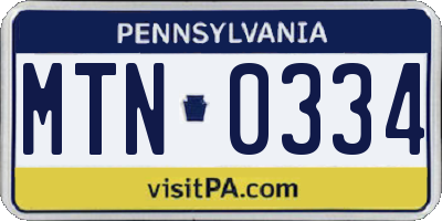 PA license plate MTN0334