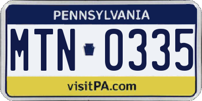 PA license plate MTN0335