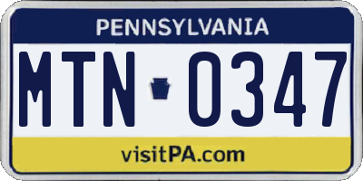 PA license plate MTN0347
