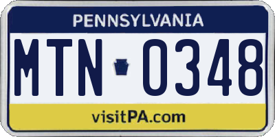 PA license plate MTN0348