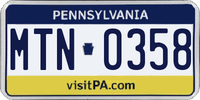 PA license plate MTN0358