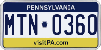 PA license plate MTN0360