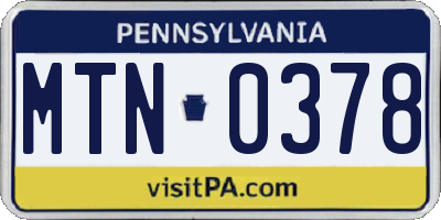 PA license plate MTN0378