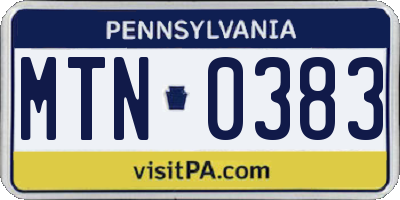 PA license plate MTN0383