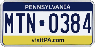 PA license plate MTN0384