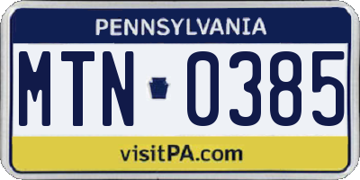 PA license plate MTN0385