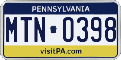 PA license plate MTN0398