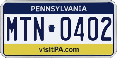 PA license plate MTN0402