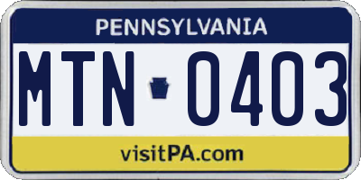 PA license plate MTN0403