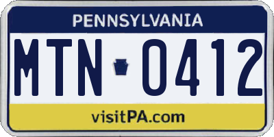 PA license plate MTN0412