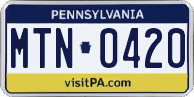 PA license plate MTN0420