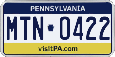 PA license plate MTN0422