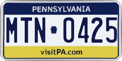 PA license plate MTN0425
