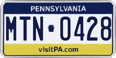PA license plate MTN0428