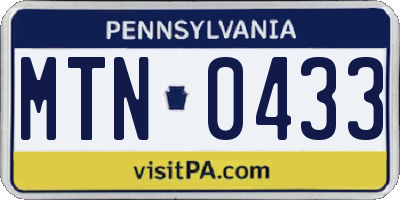 PA license plate MTN0433