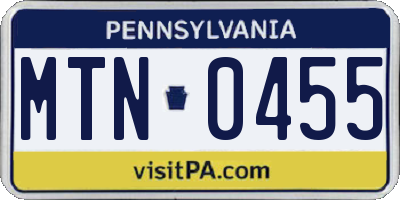 PA license plate MTN0455