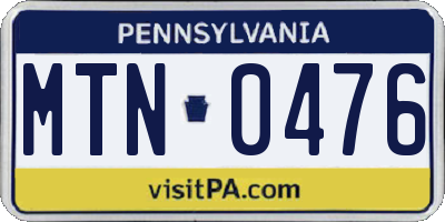 PA license plate MTN0476