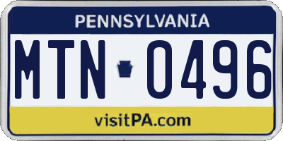 PA license plate MTN0496