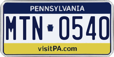 PA license plate MTN0540