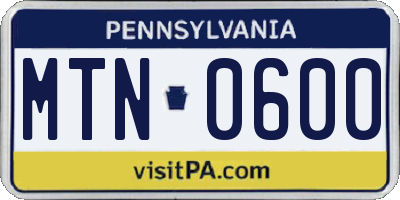 PA license plate MTN0600