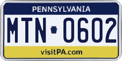 PA license plate MTN0602