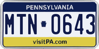 PA license plate MTN0643