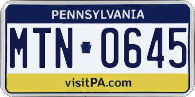 PA license plate MTN0645