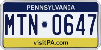 PA license plate MTN0647