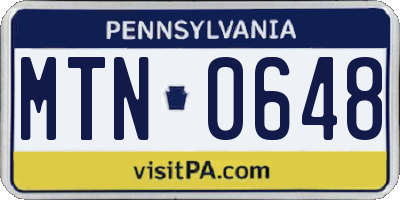PA license plate MTN0648