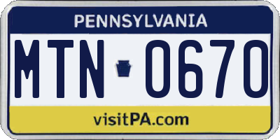 PA license plate MTN0670