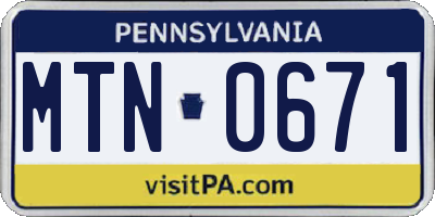 PA license plate MTN0671