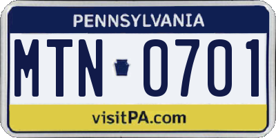 PA license plate MTN0701