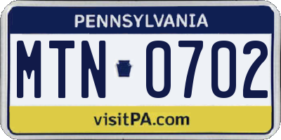 PA license plate MTN0702