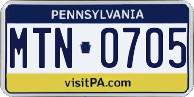 PA license plate MTN0705
