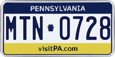 PA license plate MTN0728