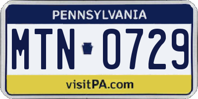 PA license plate MTN0729