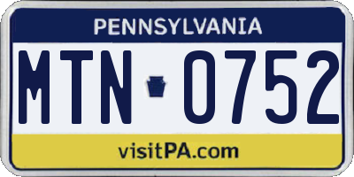 PA license plate MTN0752