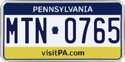 PA license plate MTN0765
