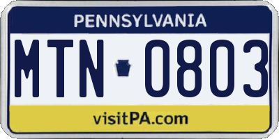 PA license plate MTN0803
