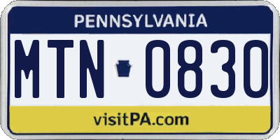 PA license plate MTN0830
