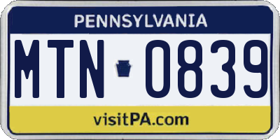 PA license plate MTN0839