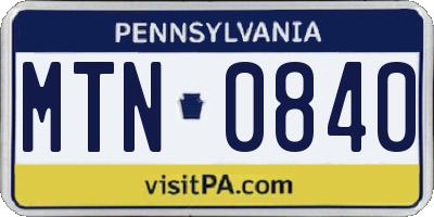 PA license plate MTN0840