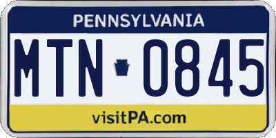 PA license plate MTN0845