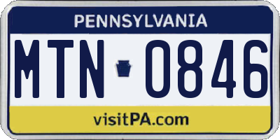 PA license plate MTN0846