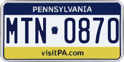 PA license plate MTN0870