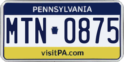 PA license plate MTN0875