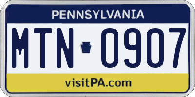 PA license plate MTN0907
