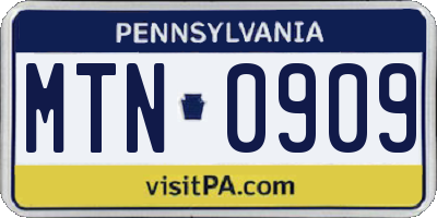 PA license plate MTN0909