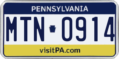 PA license plate MTN0914