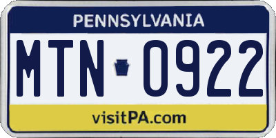 PA license plate MTN0922